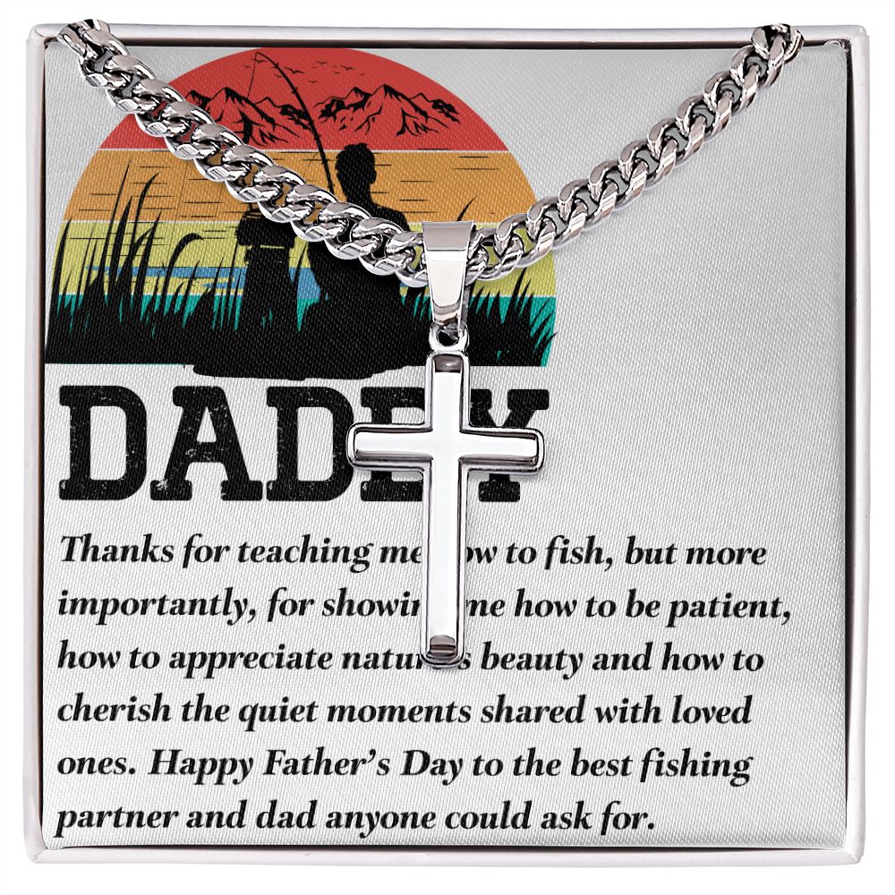 Fishing Dad Cross Necklace, Father Necklace Father's Day Gift, Christian Gift For Dad, Father Son Cross Necklace - Serbachi