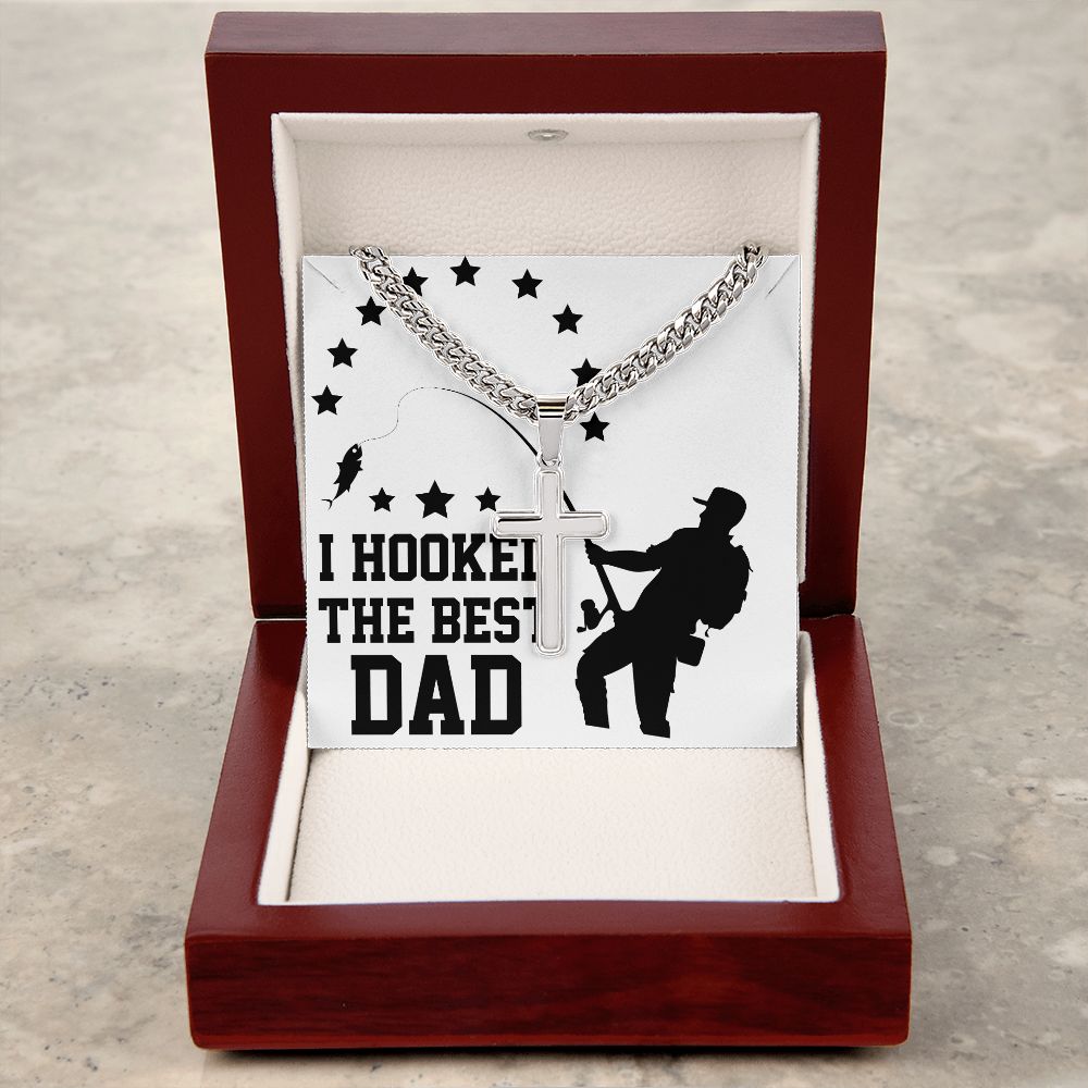 Fishing Personalized Dad Cross Necklace, Father Necklace Father's Day Gift, Christian Gift For Dad, Father Son Necklace - Serbachi