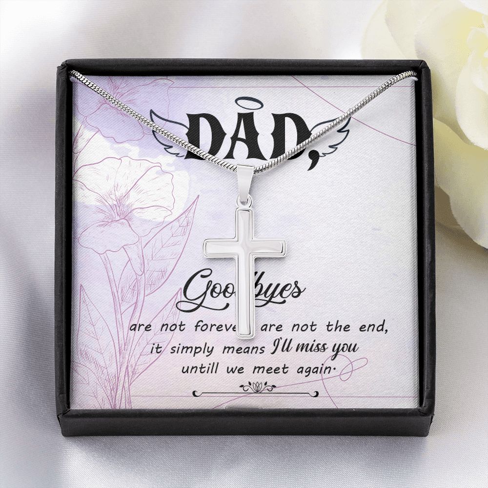 Goodbye aren_t forever Dad Cross Necklace, Father Cross Necklace Father's Day Gift, Christian Gift For Dad, Father Son Cross Necklace - Serbachi