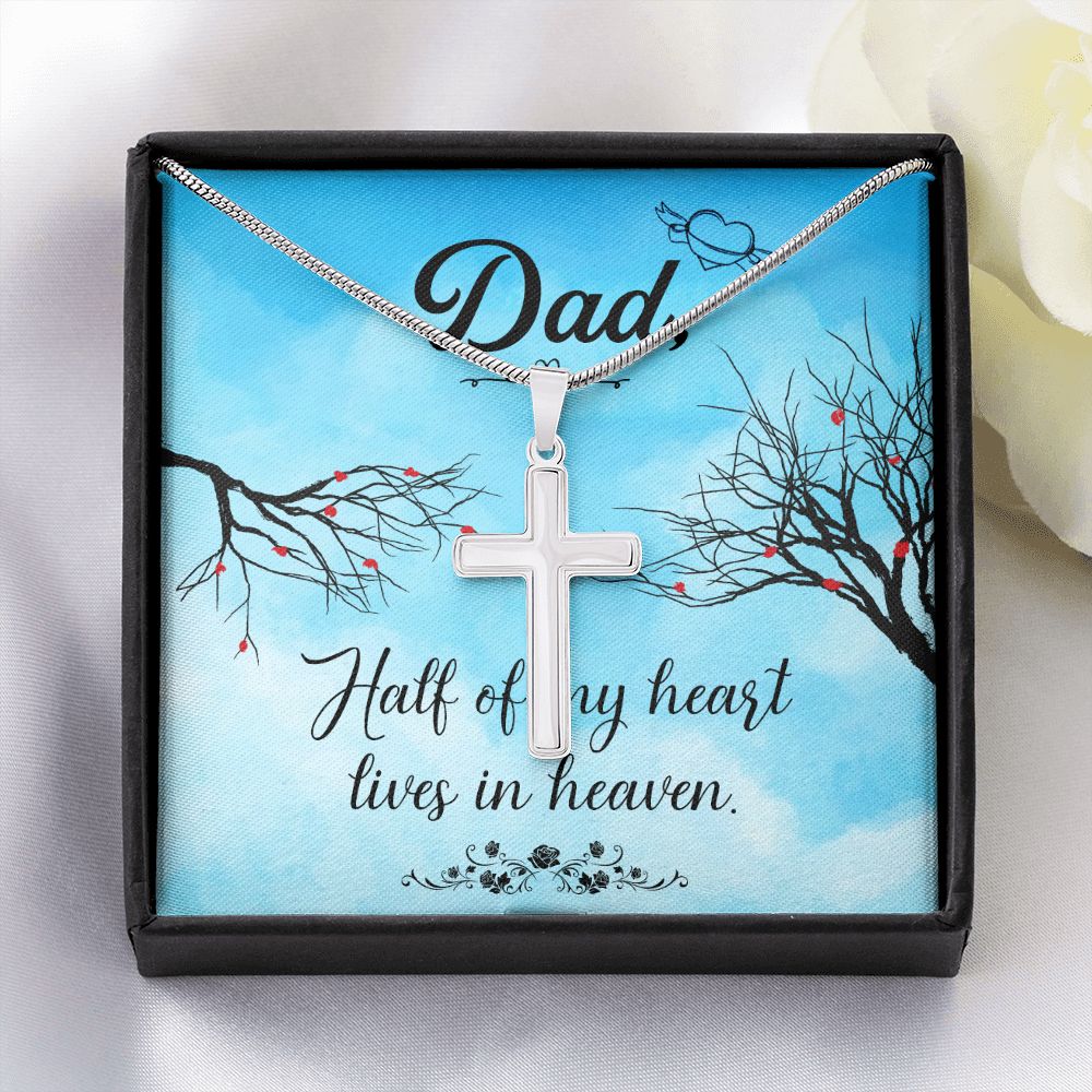 Half of my heart Dad Cross Necklace, Father Cross Necklace Father's Day Gift, Christian Gift For Dad, Father Son Cross Necklace - Serbachi