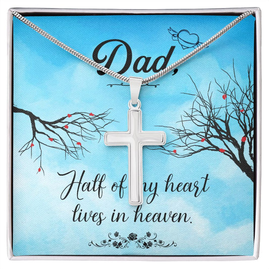 Half of my heart Dad Cross Necklace, Father Cross Necklace Father's Day Gift, Christian Gift For Dad, Father Son Cross Necklace - Serbachi