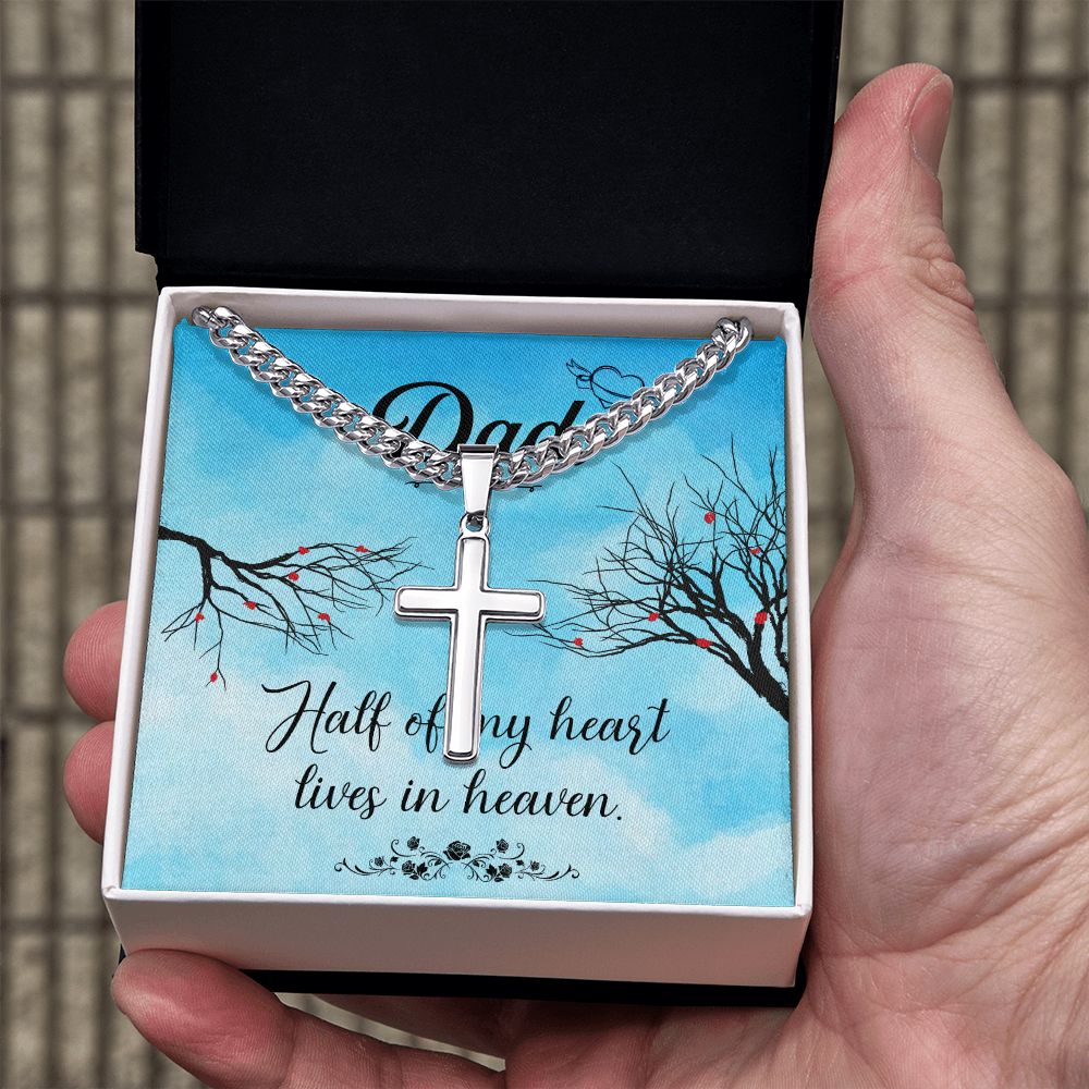 Half of my heart Dad Cross Necklace, Father Necklace Father's Day Gift, Christian Gift For Dad, Father Son Cross Necklace - Serbachi