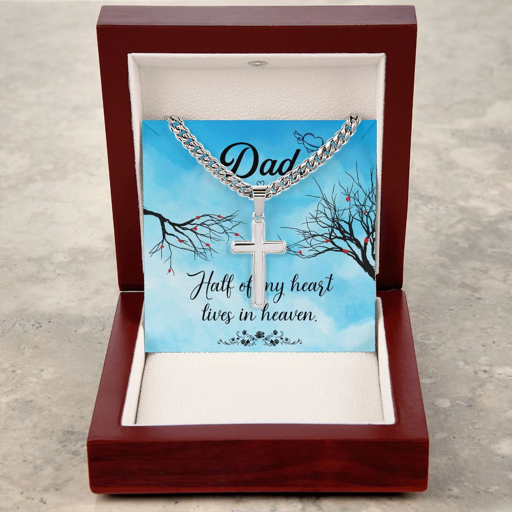 Half of my heart Dad Cross Necklace, Father Necklace Father's Day Gift, Christian Gift For Dad, Father Son Cross Necklace - Serbachi