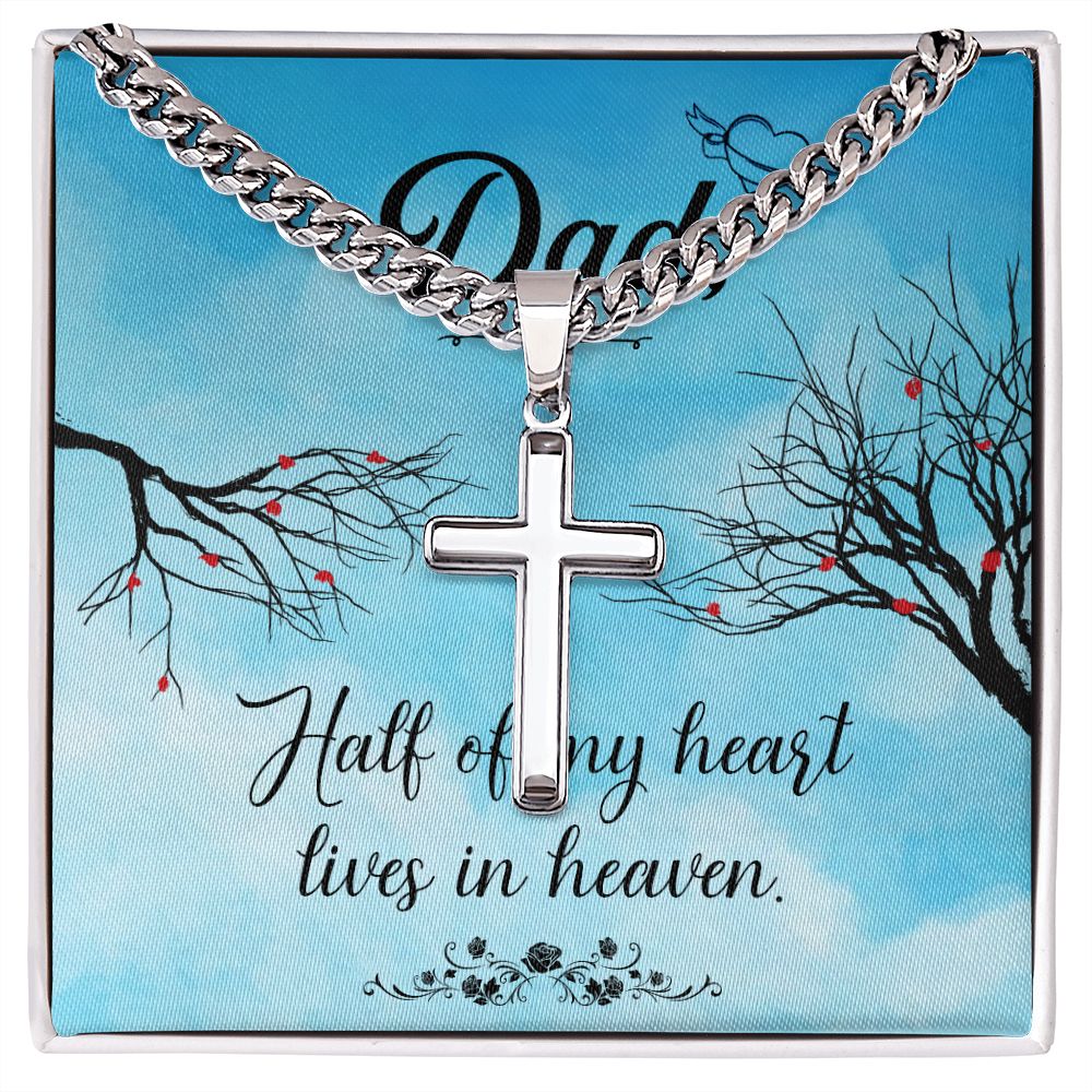 Half of my heart Dad Cross Necklace, Father Necklace Father's Day Gift, Christian Gift For Dad, Father Son Cross Necklace - Serbachi