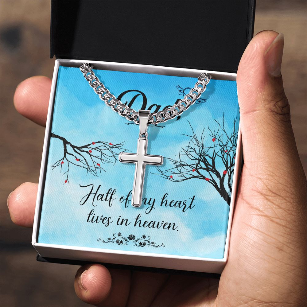 Half of my heart Dad Cross Necklace, Father Necklace Father's Day Gift, Christian Gift For Dad, Father Son Cross Necklace - Serbachi