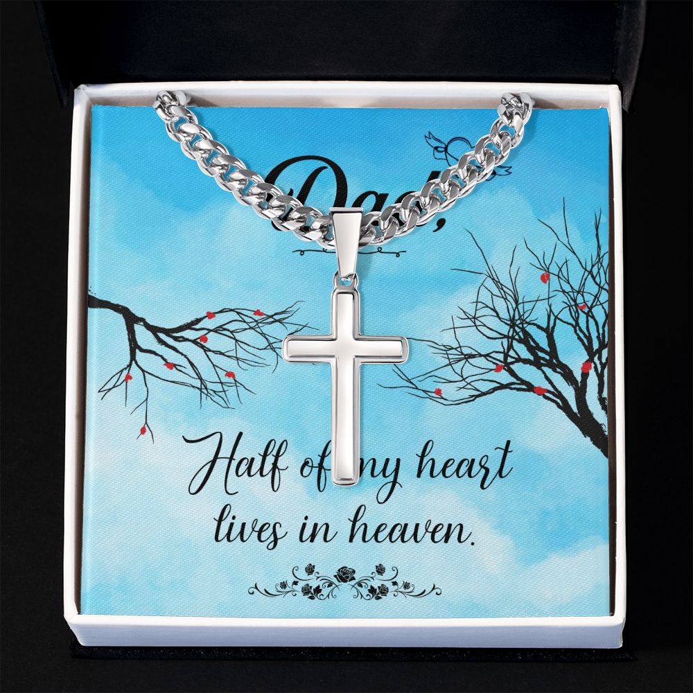 Half of my heart Dad Cross Necklace, Father Necklace Father's Day Gift, Christian Gift For Dad, Father Son Cross Necklace - Serbachi