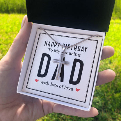 Happy birthday to my amazing Dad Cross Necklace, Father Cross Necklace Father's Day Gift, Christian Gift For Dad, Father Son Cross Necklace - Serbachi