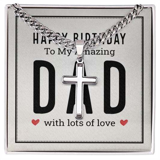 Happy birthday to my amazing Dad Cross Necklace, Father Necklace Father's Day Gift, Christian Gift For Dad, Father Son Cross Necklace - Serbachi