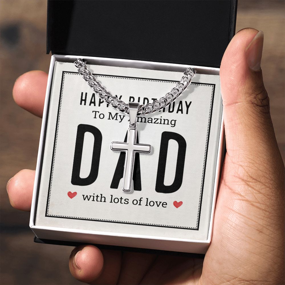 Happy birthday to my amazing Dad Cross Necklace, Father Necklace Father's Day Gift, Christian Gift For Dad, Father Son Cross Necklace - Serbachi