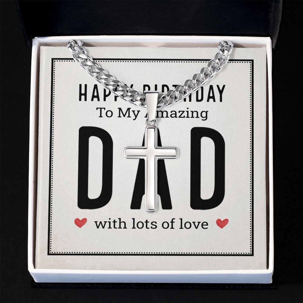 Happy birthday to my amazing Dad Cross Necklace, Father Necklace Father's Day Gift, Christian Gift For Dad, Father Son Cross Necklace - Serbachi