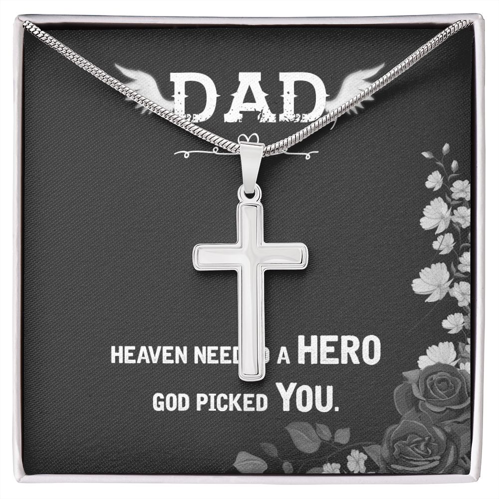 Heaven needed a hero Dad Cross Necklace, Father Cross Necklace Father's Day Gift, Christian Gift For Dad, Father Son Cross Necklace - Serbachi