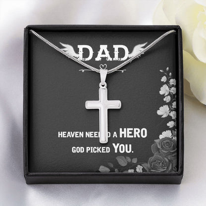 Heaven needed a hero Dad Cross Necklace, Father Cross Necklace Father's Day Gift, Christian Gift For Dad, Father Son Cross Necklace - Serbachi