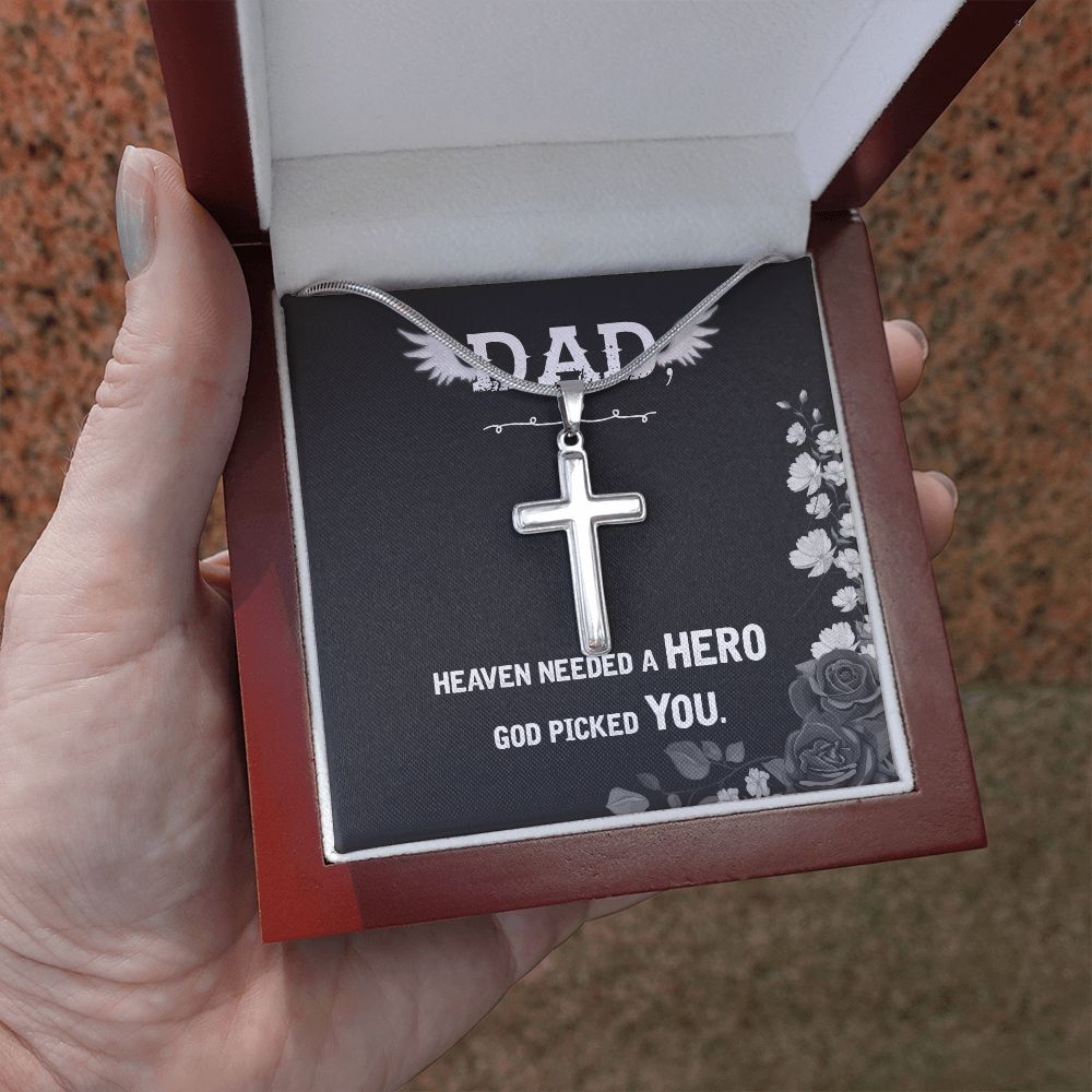 Heaven needed a hero Dad Cross Necklace, Father Cross Necklace Father's Day Gift, Christian Gift For Dad, Father Son Cross Necklace - Serbachi