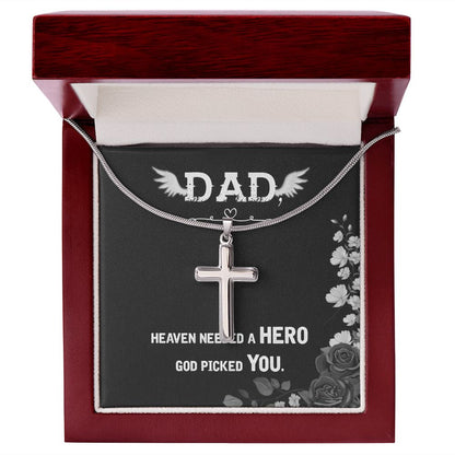 Heaven needed a hero Dad Cross Necklace, Father Cross Necklace Father's Day Gift, Christian Gift For Dad, Father Son Cross Necklace - Serbachi