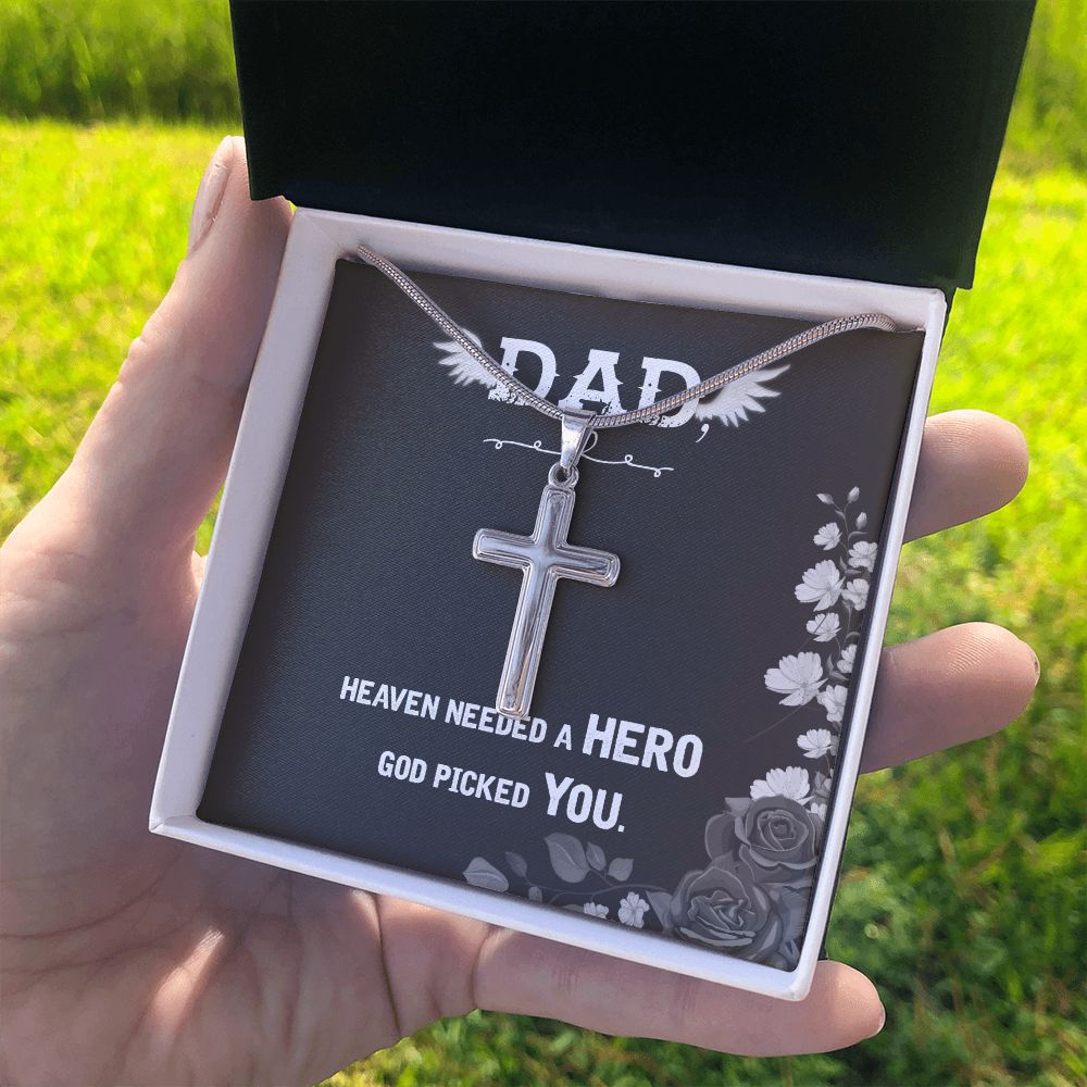 Heaven needed a hero Dad Cross Necklace, Father Cross Necklace Father's Day Gift, Christian Gift For Dad, Father Son Cross Necklace - Serbachi