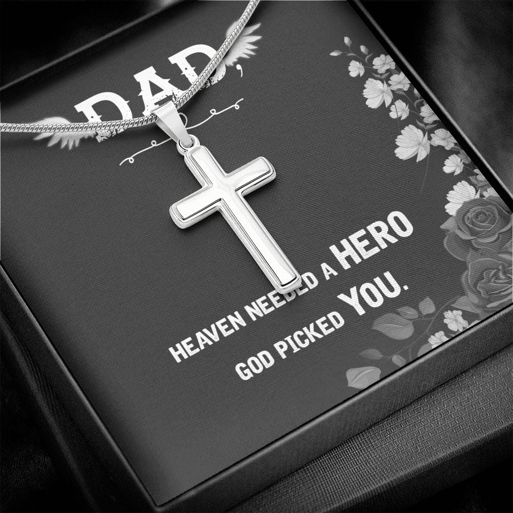 Heaven needed a hero Dad Cross Necklace, Father Cross Necklace Father's Day Gift, Christian Gift For Dad, Father Son Cross Necklace - Serbachi