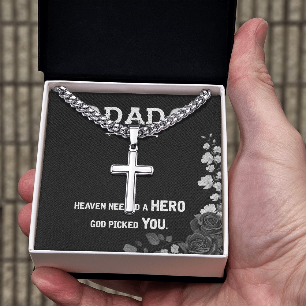 Heaven needed a hero Dad Cross Necklace, Father Necklace Father's Day Gift, Christian Gift For Dad, Father Son Cross Necklace - Serbachi