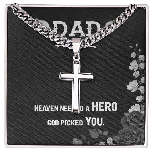 Heaven needed a hero Dad Cross Necklace, Father Necklace Father's Day Gift, Christian Gift For Dad, Father Son Cross Necklace - Serbachi