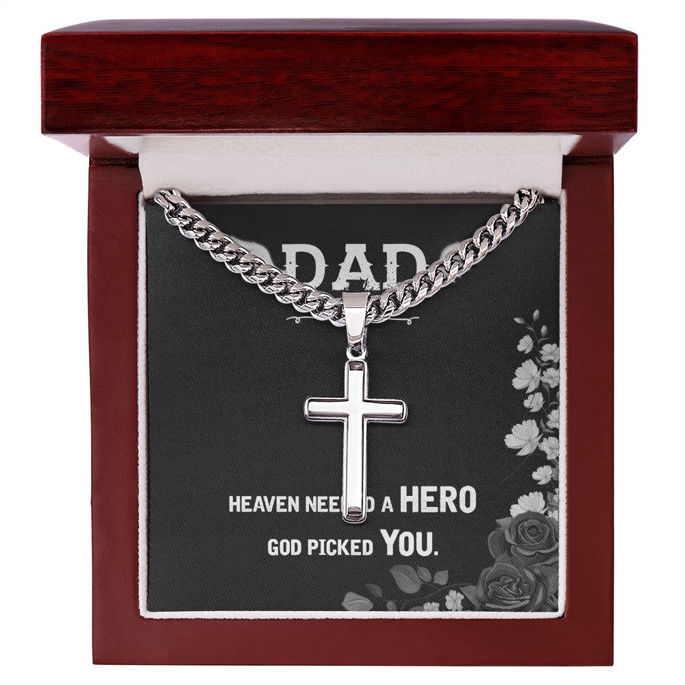 Heaven needed a hero Dad Cross Necklace, Father Necklace Father's Day Gift, Christian Gift For Dad, Father Son Cross Necklace - Serbachi