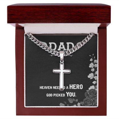 Heaven needed a hero Dad Cross Necklace, Father Necklace Father's Day Gift, Christian Gift For Dad, Father Son Cross Necklace - Serbachi