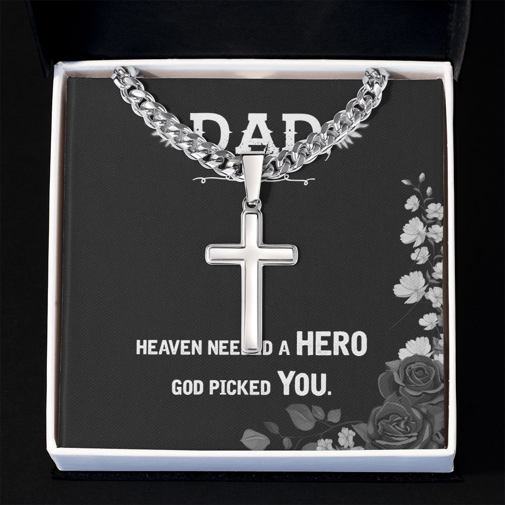 Heaven needed a hero Dad Cross Necklace, Father Necklace Father's Day Gift, Christian Gift For Dad, Father Son Cross Necklace - Serbachi