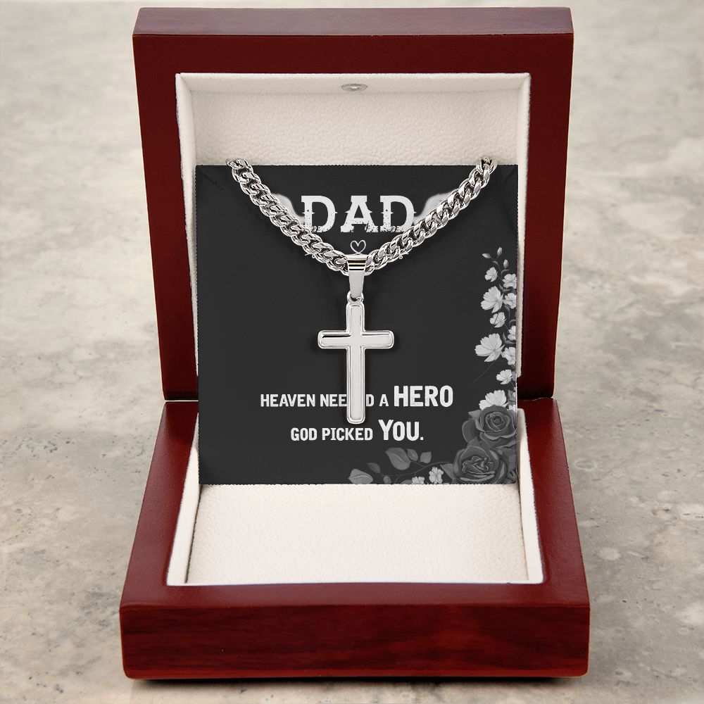 Heaven needed a hero Dad Cross Necklace, Father Necklace Father's Day Gift, Christian Gift For Dad, Father Son Cross Necklace - Serbachi