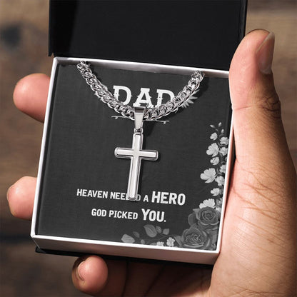 Heaven needed a hero Dad Cross Necklace, Father Necklace Father's Day Gift, Christian Gift For Dad, Father Son Cross Necklace - Serbachi