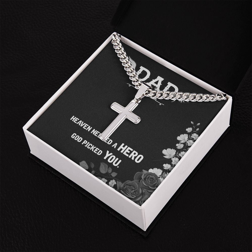 Heaven needed a hero Dad Cross Necklace, Father Necklace Father's Day Gift, Christian Gift For Dad, Father Son Cross Necklace - Serbachi