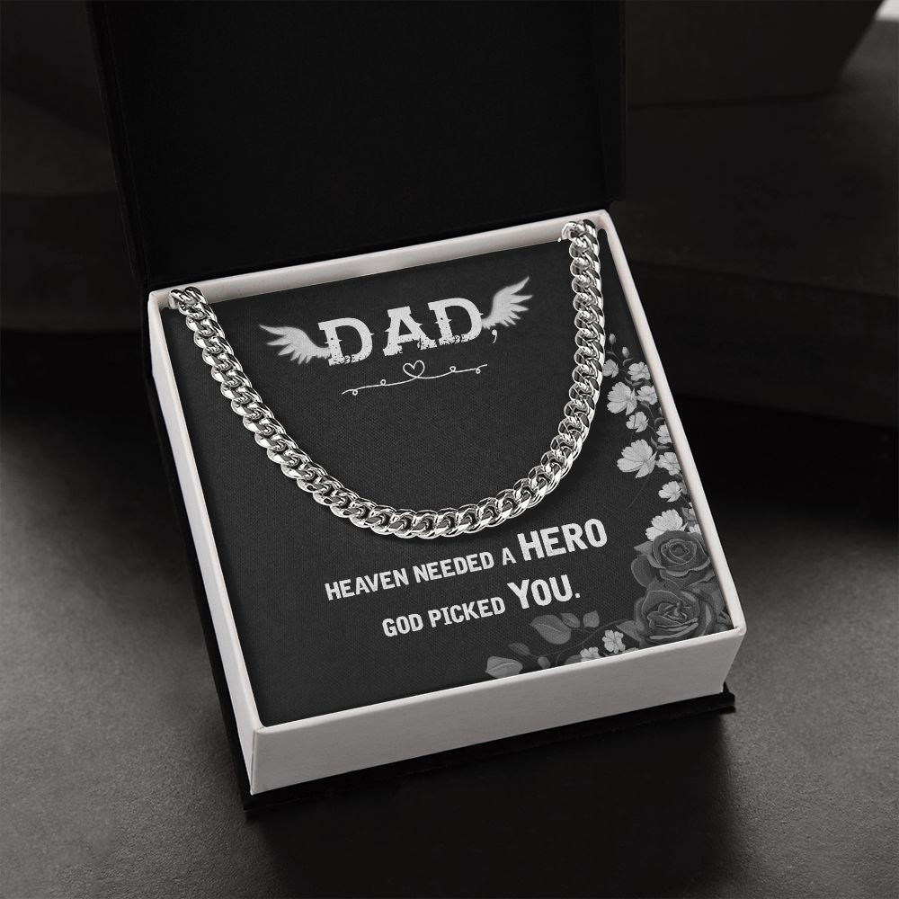 Heaven needed a hero Dad Cuban Chain Necklace, Father Necklace Father's Day Gift, Christian Gift For Dad, Father Son Necklace - Serbachi