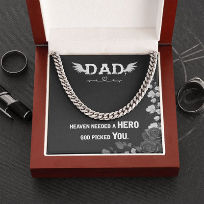 Heaven needed a hero Dad Cuban Chain Necklace, Father Necklace Father's Day Gift, Christian Gift For Dad, Father Son Necklace - Serbachi