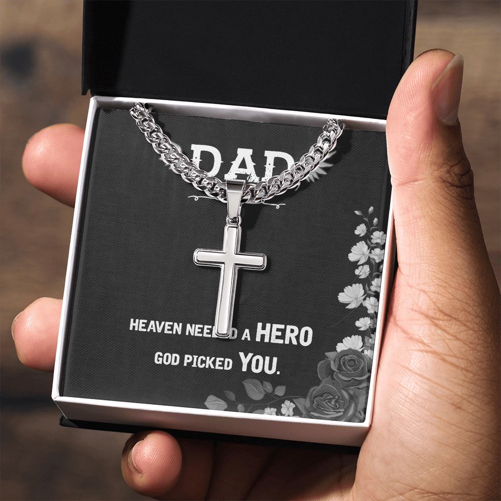 Heaven needed a hero Personalized Dad Cross Necklace, Father Necklace Father's Day Gift, Christian Gift For Dad, Father Son Necklace - Serbachi