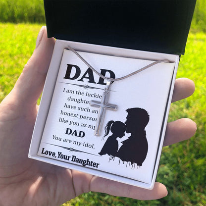 I am the luckiest Dad Cross Necklace, Father Cross Necklace Father's Day Gift, Christian Gift For Dad, Father Son Cross Necklace - Serbachi