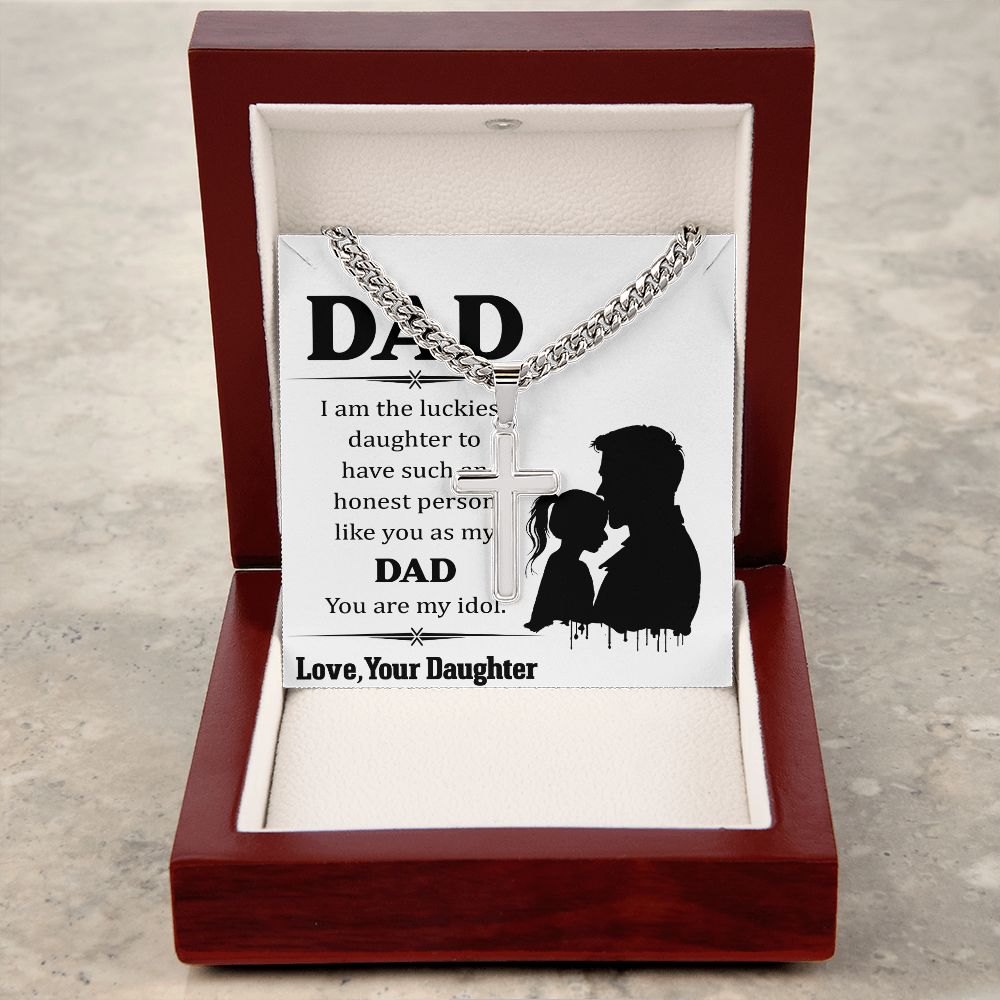 I am the luckiest Dad Cross Necklace, Father Necklace Father's Day Gift, Christian Gift For Dad, Father Son Cross Necklace - Serbachi