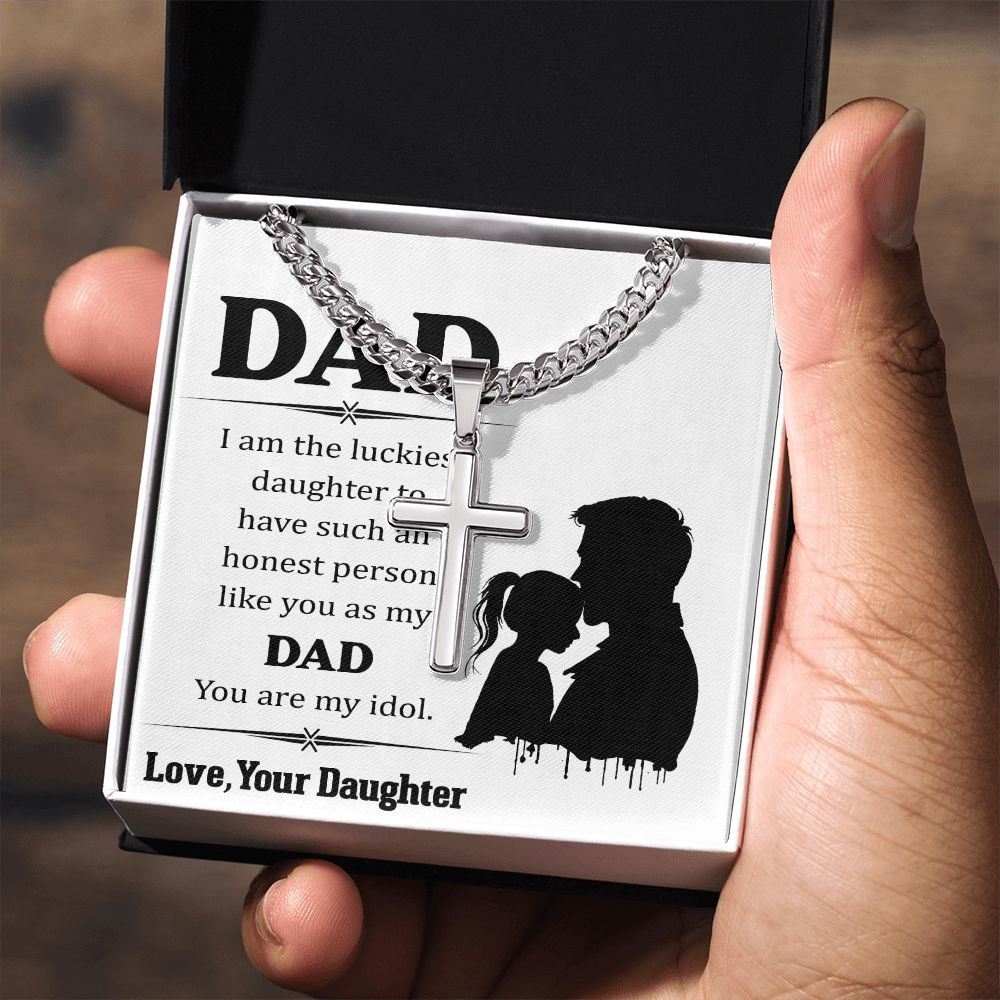 I am the luckiest Dad Cross Necklace, Father Necklace Father's Day Gift, Christian Gift For Dad, Father Son Cross Necklace - Serbachi