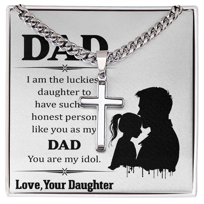 I am the luckiest Dad Cross Necklace, Father Necklace Father's Day Gift, Christian Gift For Dad, Father Son Cross Necklace - Serbachi