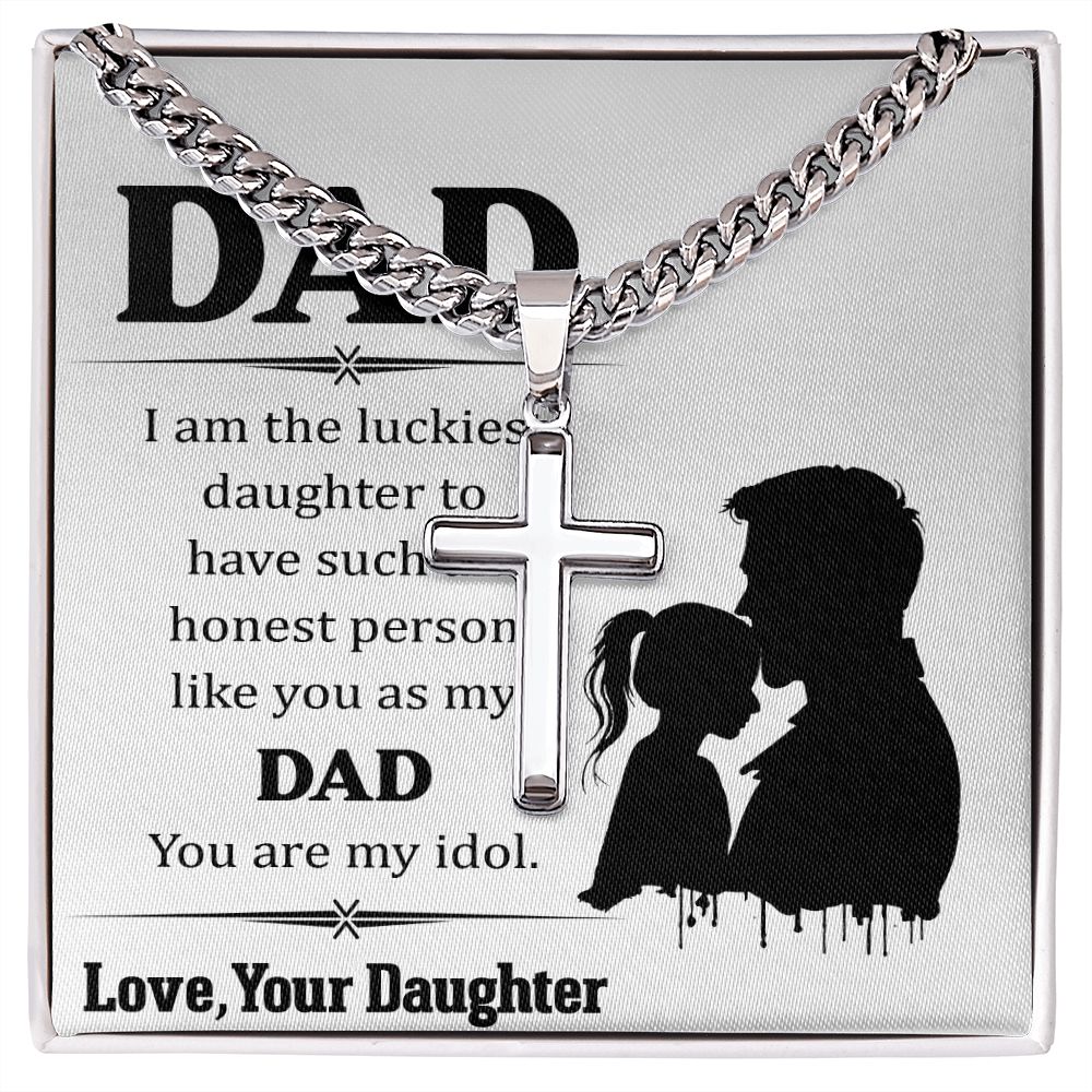 I am the luckiest Personalized Dad Cross Necklace, Father Necklace Father's Day Gift, Christian Gift For Dad, Father Son Necklace - Serbachi