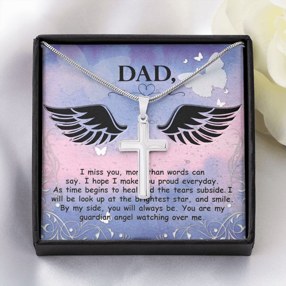 I miss you more than Dad Cross Necklace, Father Cross Necklace Father's Day Gift, Christian Gift For Dad, Father Son Cross Necklace - Serbachi