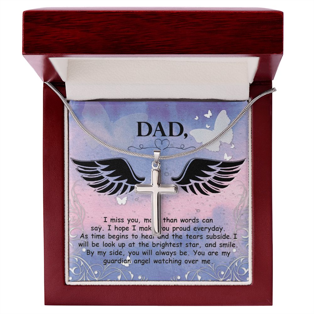 I miss you more than Dad Cross Necklace, Father Cross Necklace Father's Day Gift, Christian Gift For Dad, Father Son Cross Necklace - Serbachi