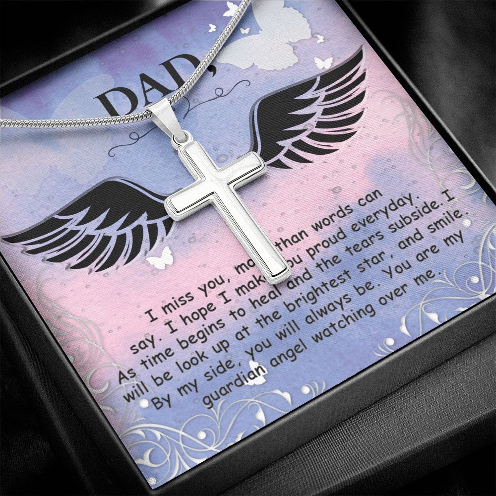 I miss you more than Dad Cross Necklace, Father Cross Necklace Father's Day Gift, Christian Gift For Dad, Father Son Cross Necklace - Serbachi