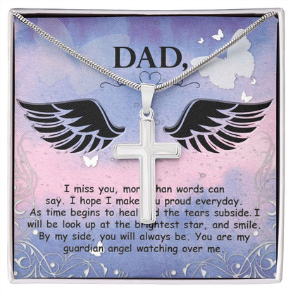 I miss you more than Dad Cross Necklace, Father Cross Necklace Father's Day Gift, Christian Gift For Dad, Father Son Cross Necklace - Serbachi