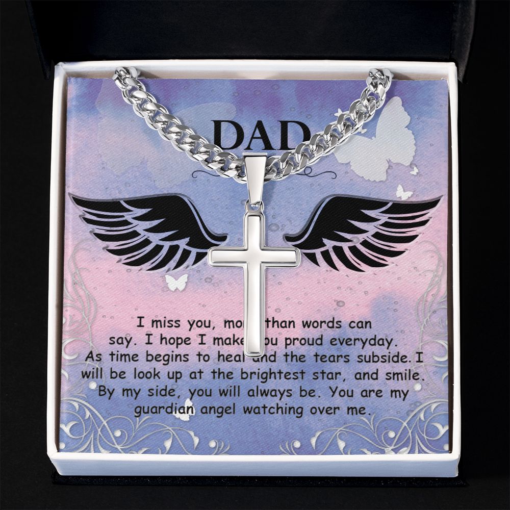 I miss you more than Dad Cross Necklace, Father Necklace Father's Day Gift, Christian Gift For Dad, Father Son Cross Necklace - Serbachi