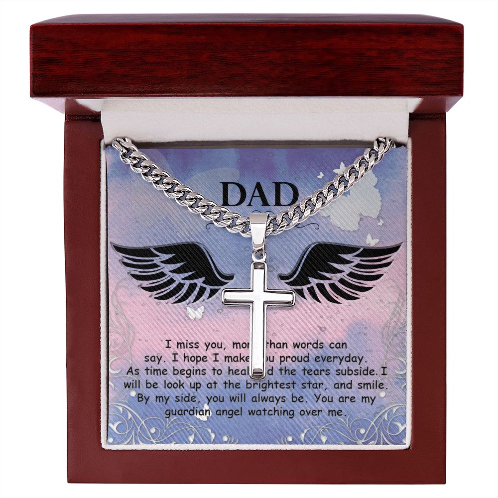 I miss you more than Dad Cross Necklace, Father Necklace Father's Day Gift, Christian Gift For Dad, Father Son Cross Necklace - Serbachi