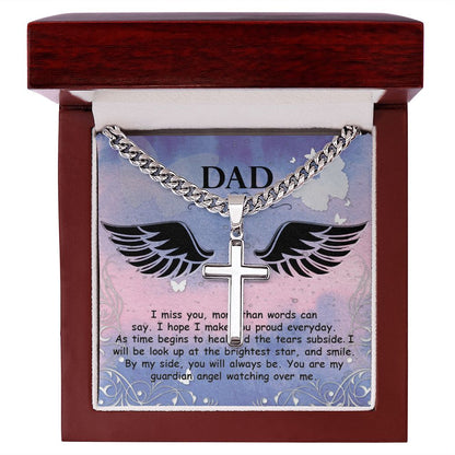 I miss you more than Dad Cross Necklace, Father Necklace Father's Day Gift, Christian Gift For Dad, Father Son Cross Necklace - Serbachi