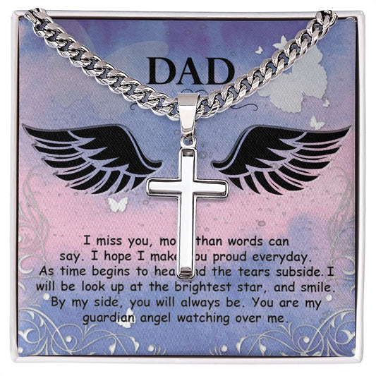 I miss you more than Dad Cross Necklace, Father Necklace Father's Day Gift, Christian Gift For Dad, Father Son Cross Necklace - Serbachi