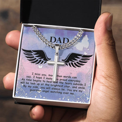 I miss you more than Dad Cross Necklace, Father Necklace Father's Day Gift, Christian Gift For Dad, Father Son Cross Necklace - Serbachi