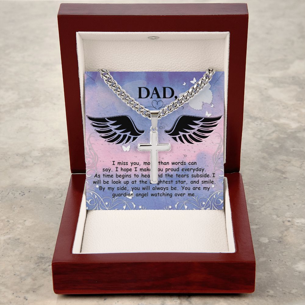 I miss you more than Dad Cross Necklace, Father Necklace Father's Day Gift, Christian Gift For Dad, Father Son Cross Necklace - Serbachi