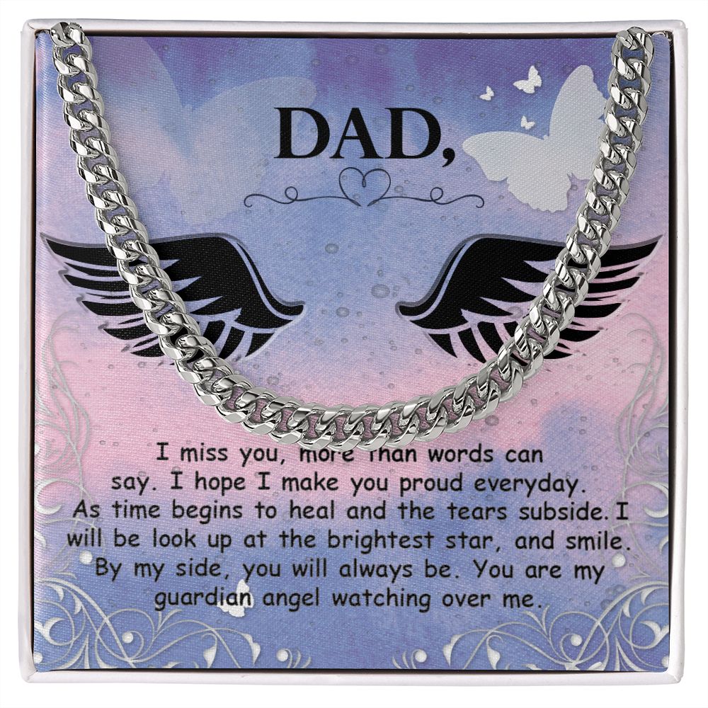 I miss you more than Dad Cuban Chain Necklace, Father Necklace Father's Day Gift, Christian Gift For Dad, Father Son Necklace - Serbachi