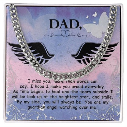 I miss you more than Dad Cuban Chain Necklace, Father Necklace Father's Day Gift, Christian Gift For Dad, Father Son Necklace - Serbachi