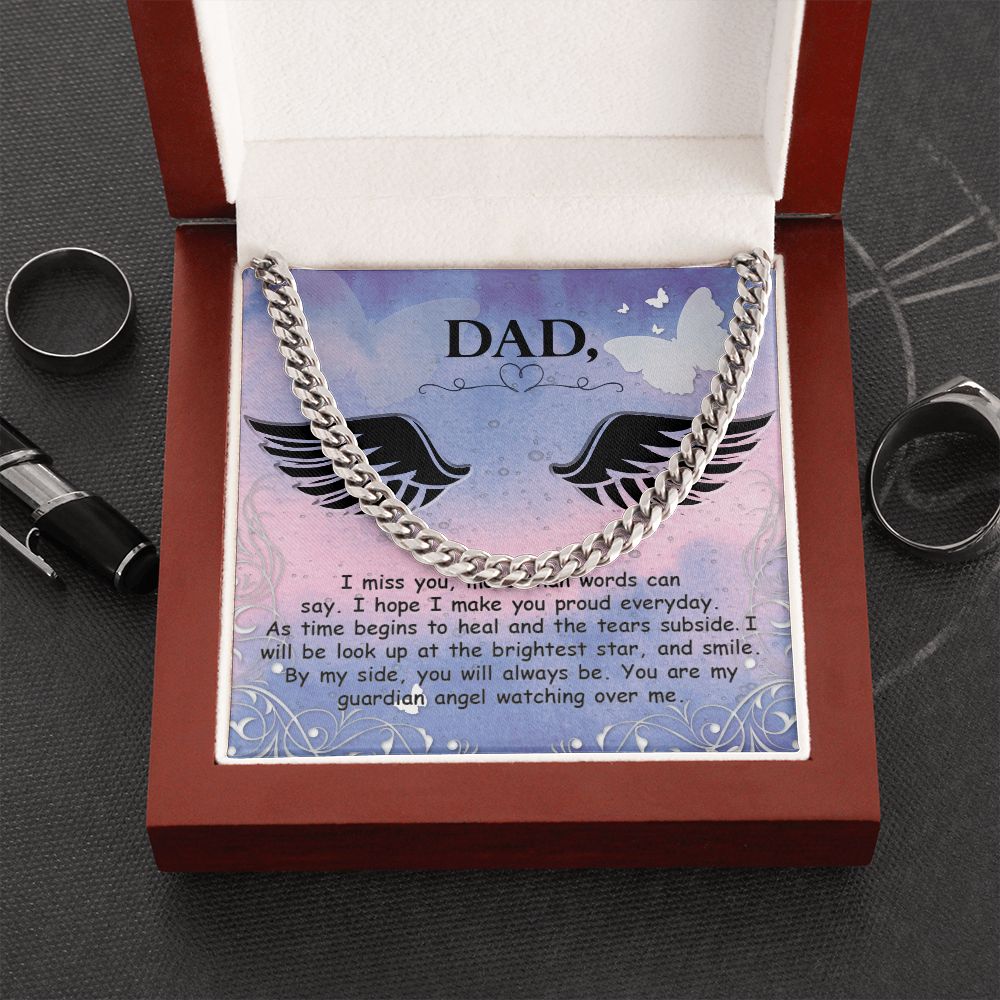 I miss you more than Dad Cuban Chain Necklace, Father Necklace Father's Day Gift, Christian Gift For Dad, Father Son Necklace - Serbachi