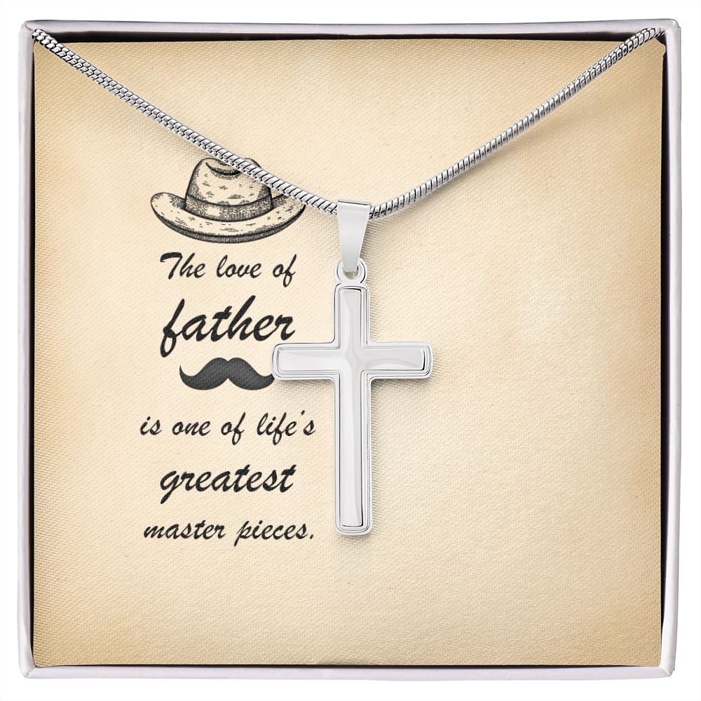 Message Card - The love of father is one of life's greatest masterpieces Dad Cross Necklace, Father Cross Necklace Father's Day Gift, Christian Gift For Dad, Father Son Cross Necklace - Serbachi